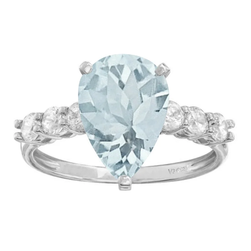 Women’s stackable rings-Sterling Silver with Aquamarine and White Topaz Eangagement Ring