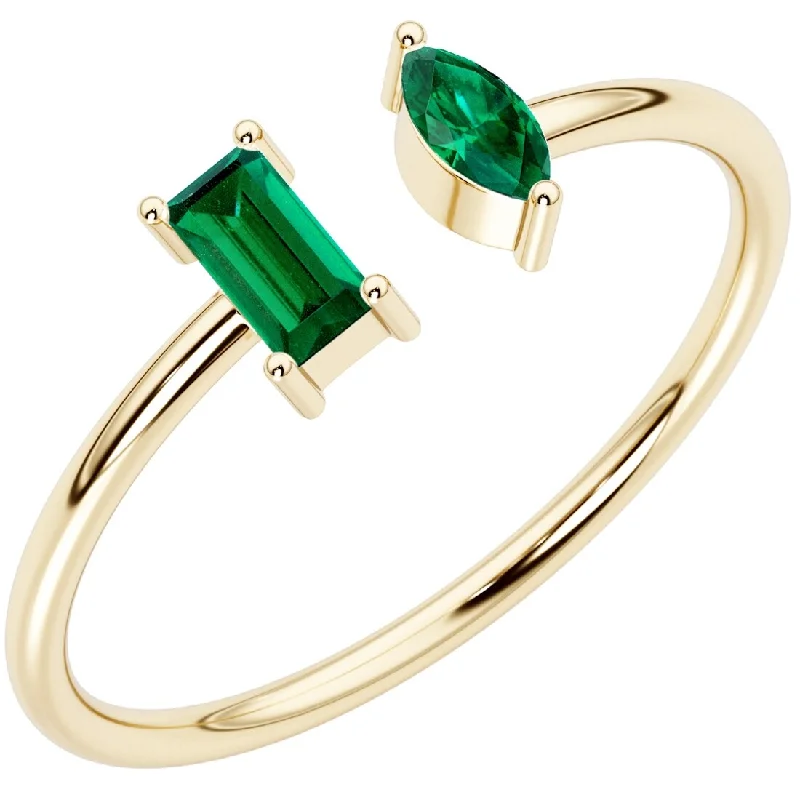 Women’s three-stone ring-14k Gold Plated Sterling Silver 1.75 ct total Emerald Ring