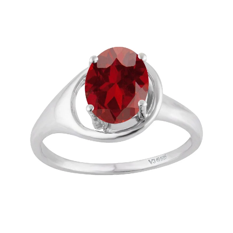 Women’s open ring-Sterling Silver with Natural Garnet Soliltaire Ring