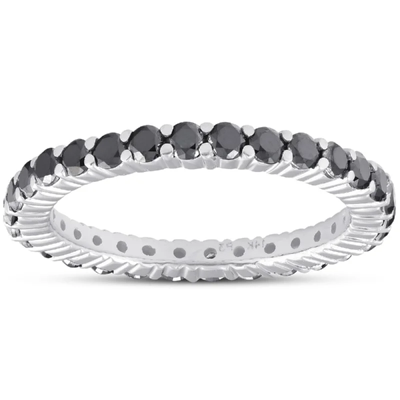 Women’s wedding ring-1 Ct Black Diamond Eternity Ring 14k White Gold