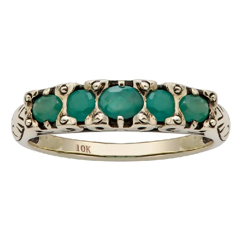 Women’s thick band ring-Viducci 10k Yellow Gold Genuine Emerald Anniversary Ring