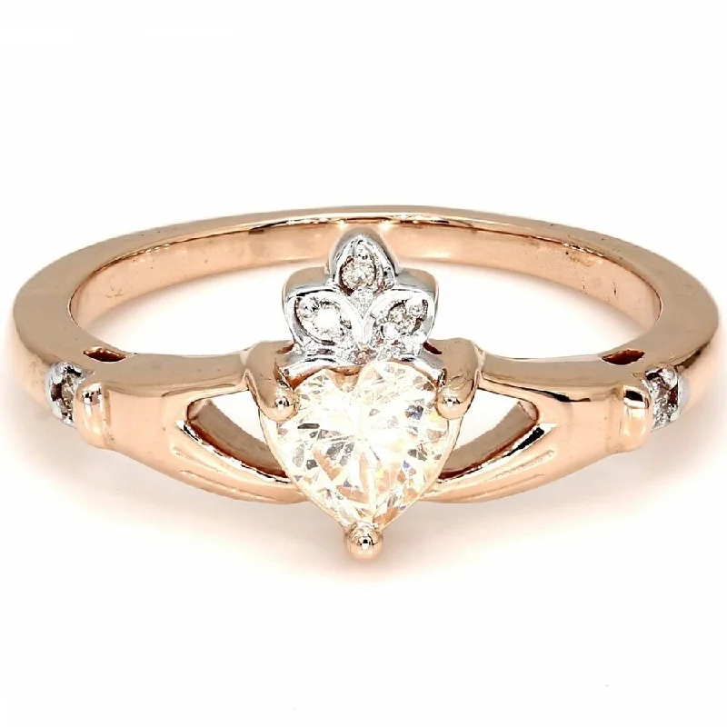 Women’s wedding band-Pompeii3 10k Rose Gold 1/2cttw Heart Shaped Morganite & Diamond Claddagh Ring