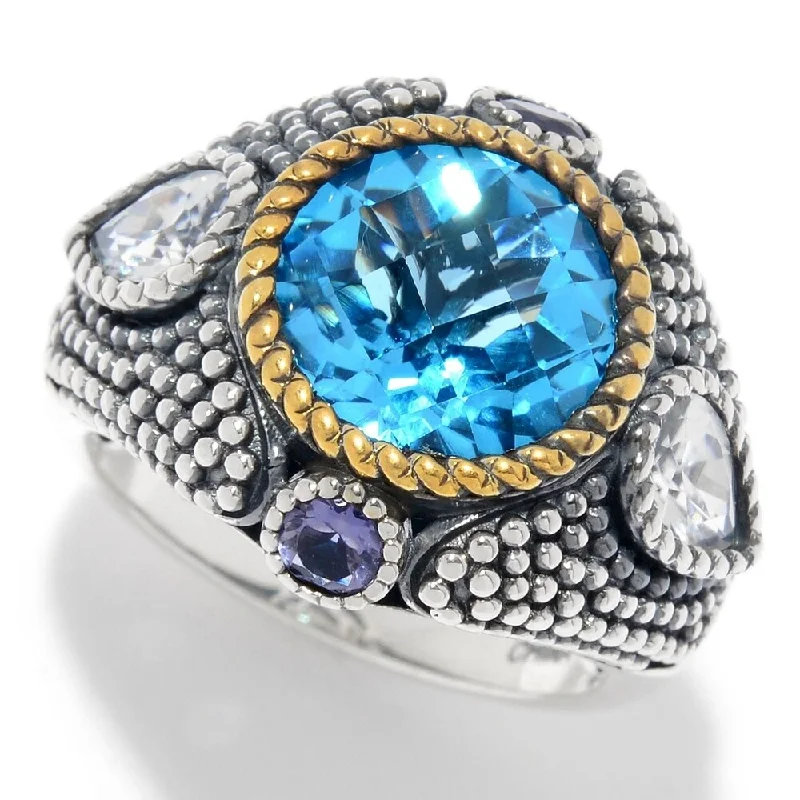 Women’s chunky ring-Sterling Silver 5.20ctw Swiss Blue Topaz & Multi Gem Beaded Ring