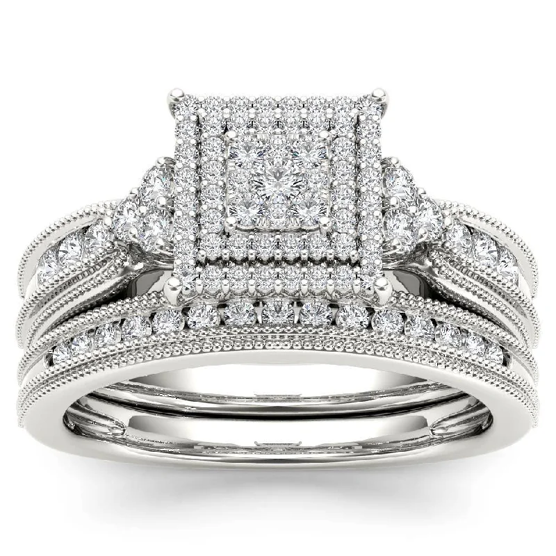 Women’s personalized name ring-De Couer 14K White Gold 1/2ct TDW Diamond Cluster Halo Ring