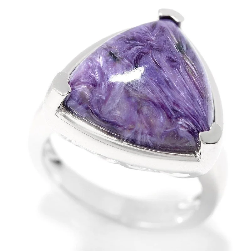 Women’s vintage silver ring-925 Sterling Silver Charoite Solitaire Ring