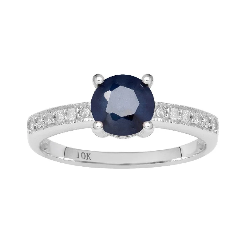 Women’s rose gold solitaire ring-Viducci 10k White Gold Genuine Round Sapphire and Diamond Ring