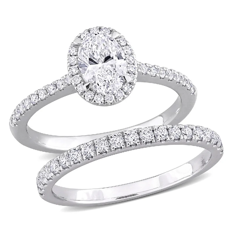 Women’s gold ring-Created Forever by Miadora 1 1/3ct TW Oval Round-Cut Lab-Grown Diamond Bridal Ring Set in 14k White Gold