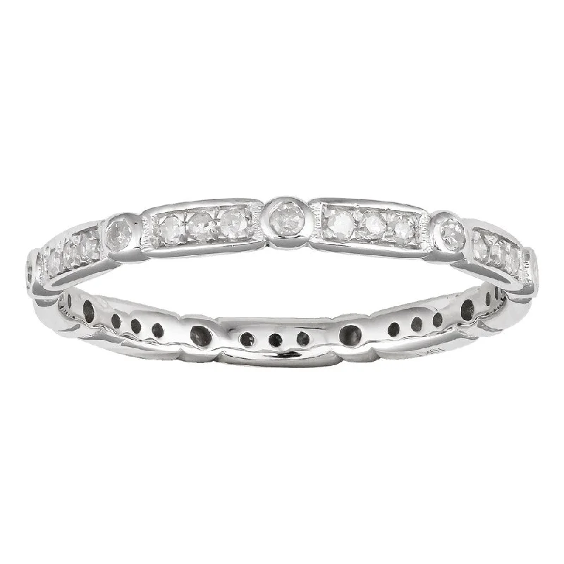 Women’s romantic promise ring-Viducci 10k White Gold 1/3ct TDW Diamond Vintage-styled Stackable Eternity Ring