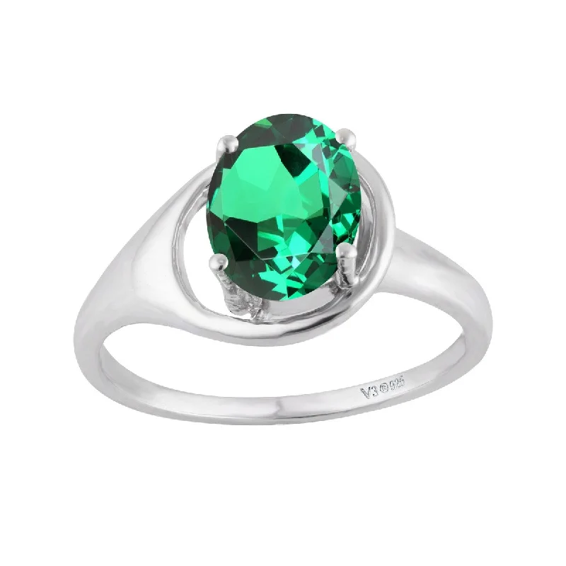 Women’s gold ring-Sterling Silver with Emerald Soliltaire Ring