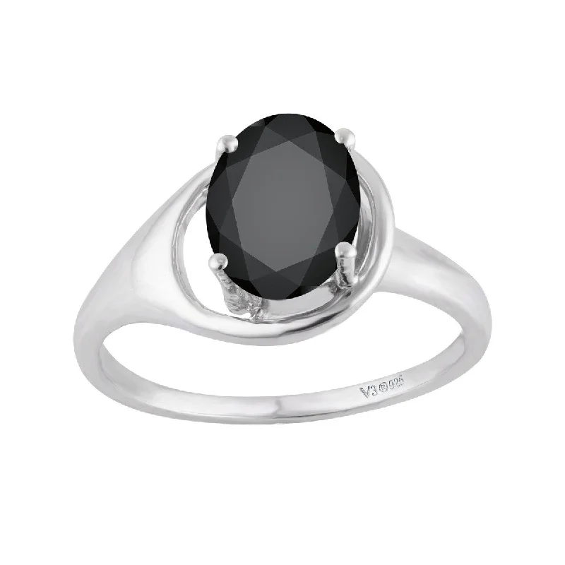 Women’s pinky ring-Sterling Silver with Natural Black Spinel Solitaire Ring