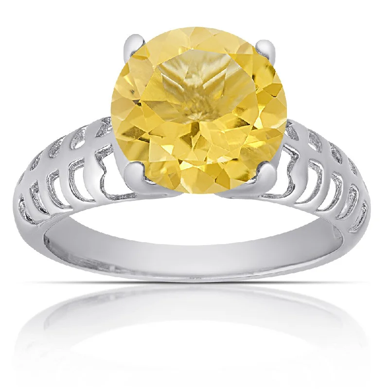 Women’s sapphire engagement ring-Dolce Giavonna Sterling Silver Citrine Round Solitaire Ring (Size 7)