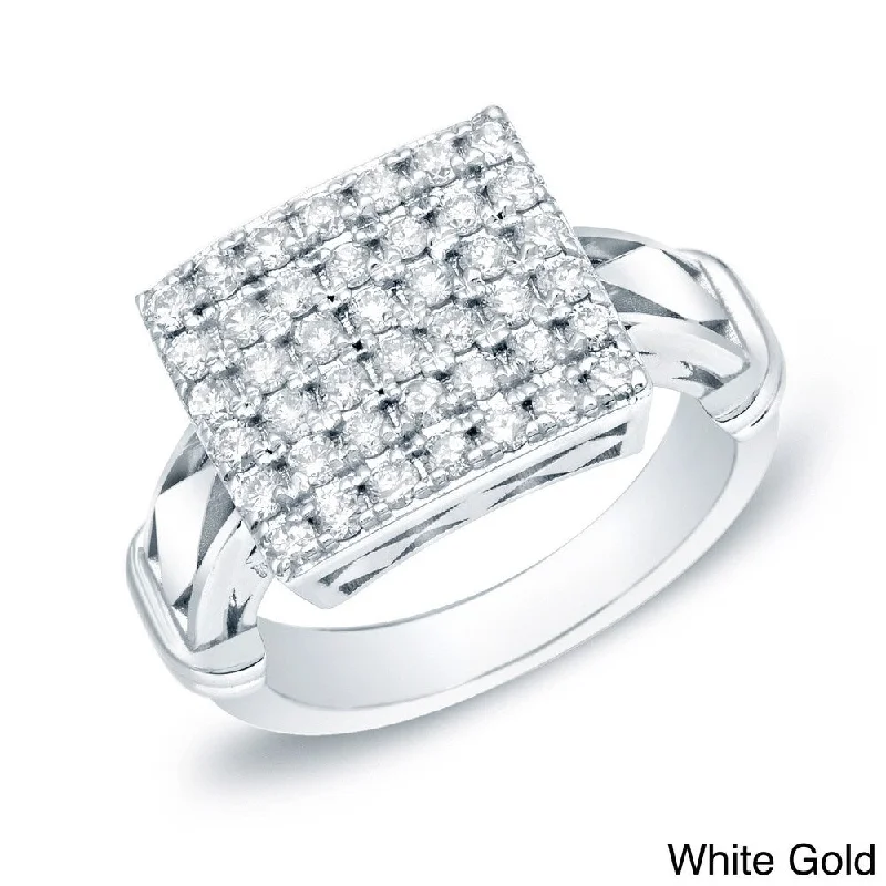 Women’s wedding ring-Auriya 1ctw Modern Square Pave Diamond Ring 14k Gold