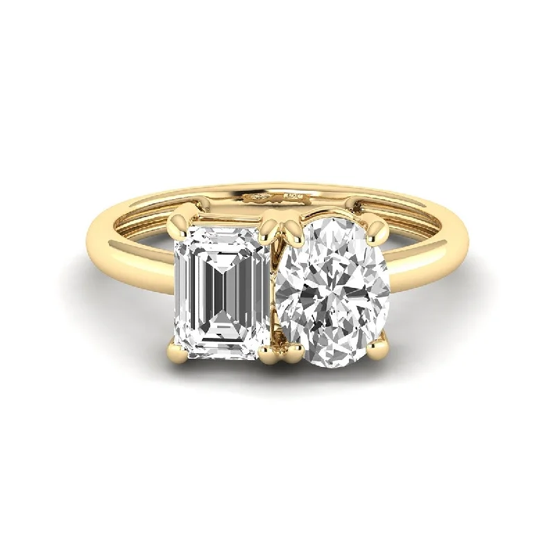 Women’s statement cocktail ring-Marquee Almost 2.50 Carat TW Emerald Cut And Oval Lab Grown Diamond Ring in 14K Yellow Gold