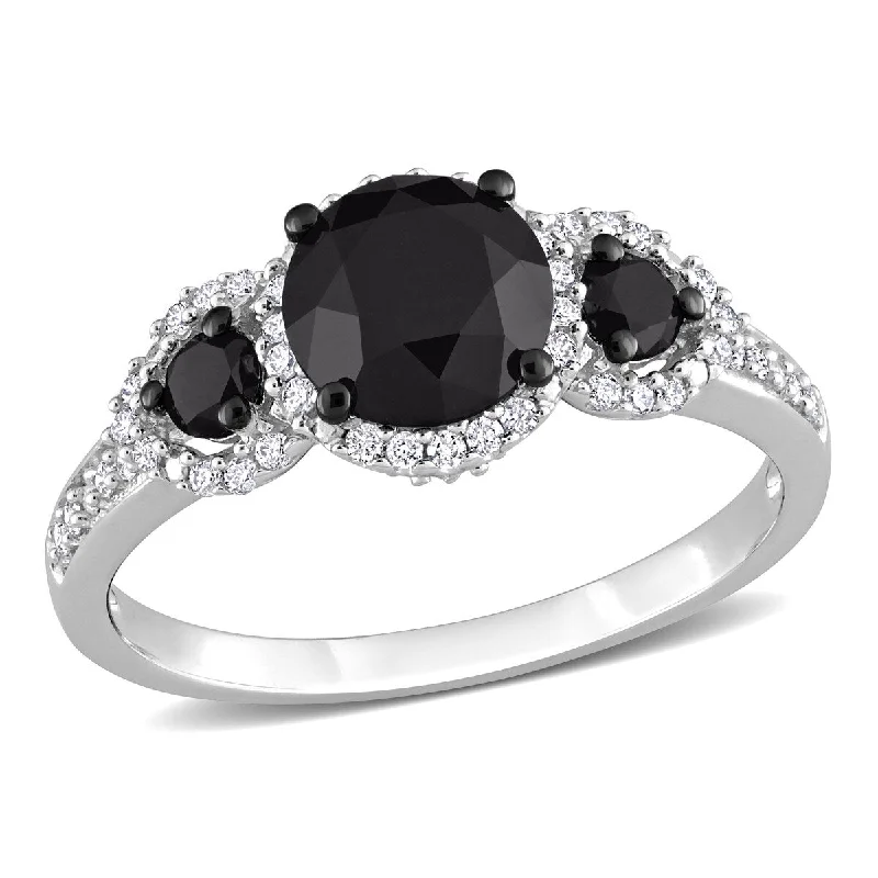 Women’s birthstone ring-Miadora 2ct TDW Black White Diamond Three-Stone Ring in 14k White Gold