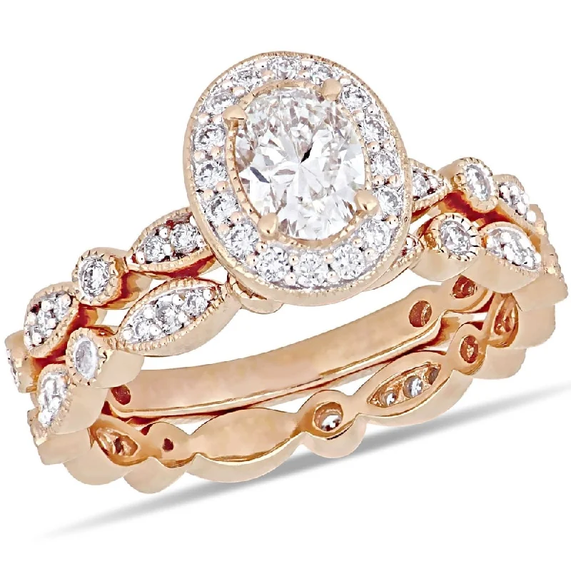 Women’s floral design ring-Miadora 14k Rose Gold 1ct TDW Diamond Halo Infinity Vintage Bridal Ring Set