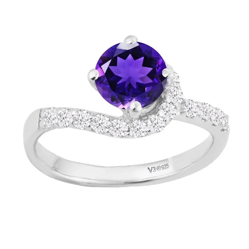 Women’s luxury ring-Sterling Silver with Natural Amethyst and White Zircon Promise Ring