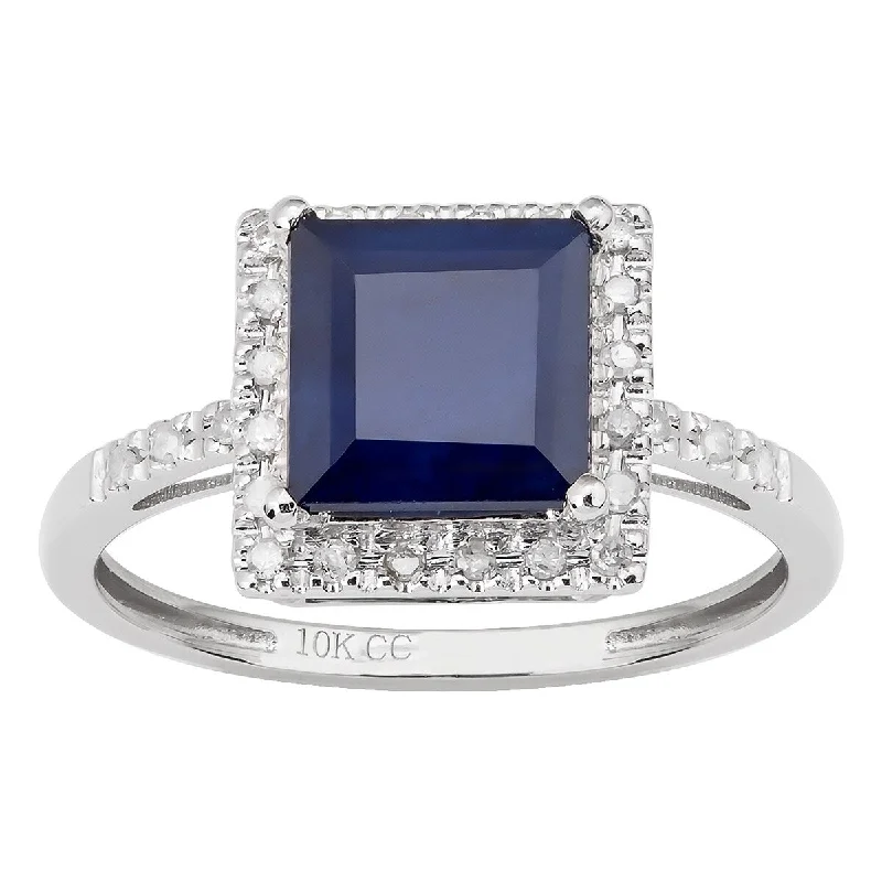 Women’s stackable gold rings-Viducci 10k White Gold Genuine Princess-cut Sapphire and Diamond Ring