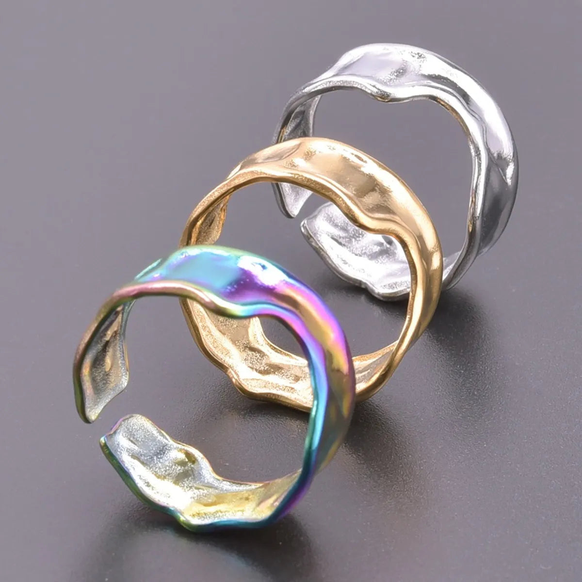 Women’s sapphire ring-Casual C Shape Titanium Steel Polishing Open Rings