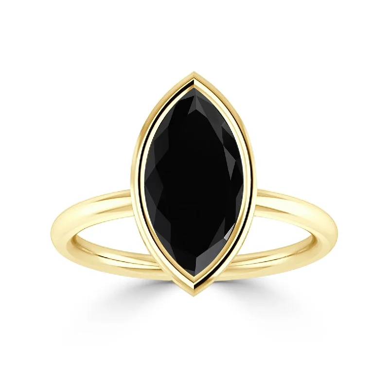 Women’s antique style ring-Auriya 3 1/6ctw Marquise-cut Solitaire Black Diamond Ring 14k Gold Bezel-set