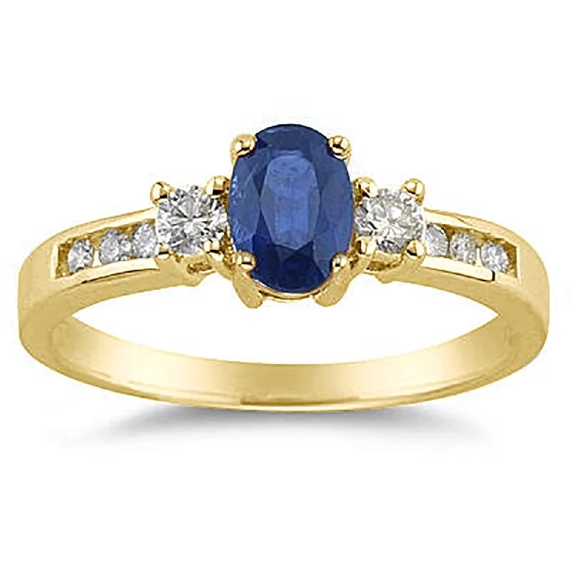 Women’s silver statement ring-Sapphire and Diamond Regal Channel Ring in 14K Yellow Gold