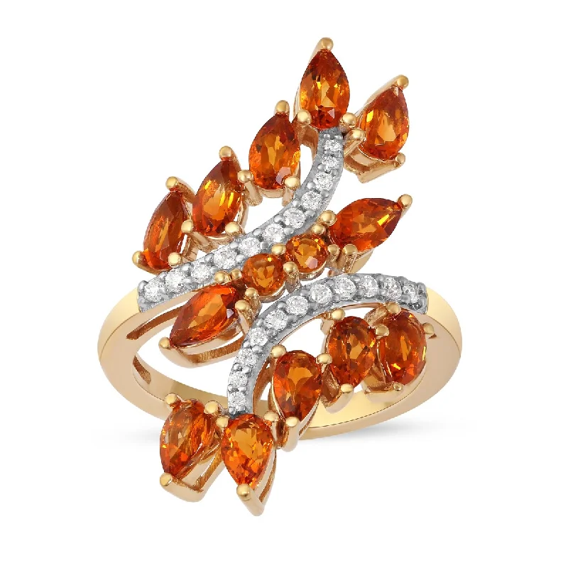 Women’s thick band ring-Citrine Gemstone 1/5ct TDW Diamond Bypass Ring in 10k Yellow Gold by De Couer