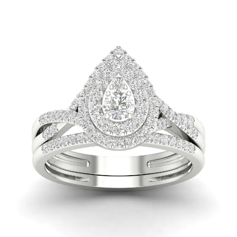 Women’s unique diamond ring-De Couer 10k Gold 1/2ct TDW Diamond Halo Bridal Ring