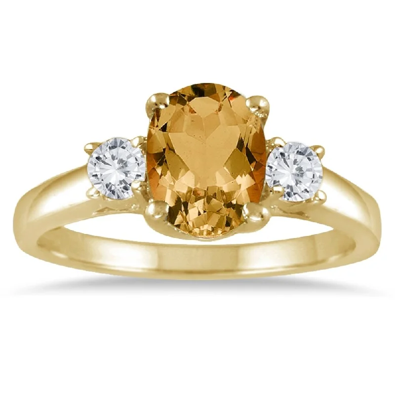 Women’s cubic zirconia wedding ring-1 3/4 Carat Citrine and Diamond Three Stone Ring 14K Yellow Gold