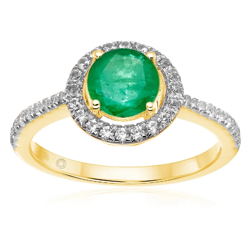 Women’s gemstone ring-Yellow Gold Over Sterling Silver Sakota Emerald and Created White Sapphire Ring