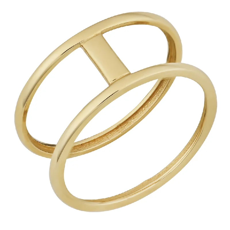 Women’s statement cocktail ring-Fremada 10k Yellow Gold High Polish Bar on Double Ring (size 6 - 9)