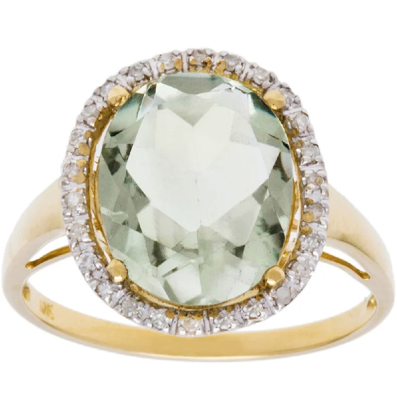 Women’s simple band ring-Viducci 10k Gold Genuine Green Amethyst and 1/6ct TDW Diamond Halo Ring (G-H, I1-I2)