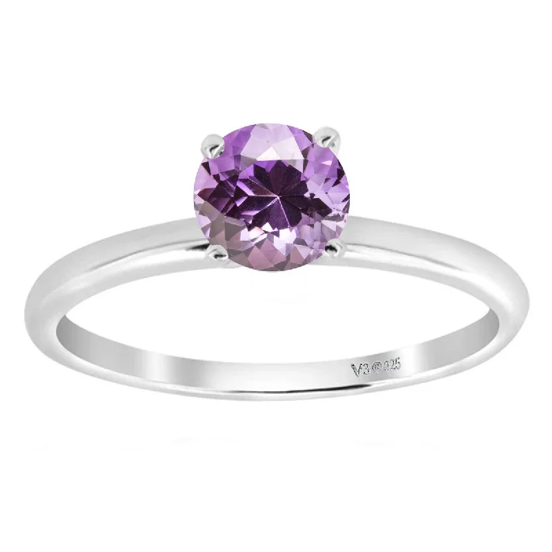 Women’s custom engagement ring-White Gold with Natural Amethyst Solitaire Ring