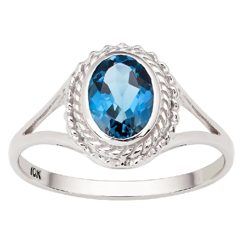 Women’s engraved ring-Viducci 10k White Gold Vintage Style Genuine London Blue Topaz Ring