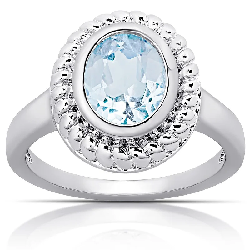 Women’s gemstone engagement ring-Dolce Giavonna Sterling Silver Blue Topaz Oval Cocktail Ring (Size 7)