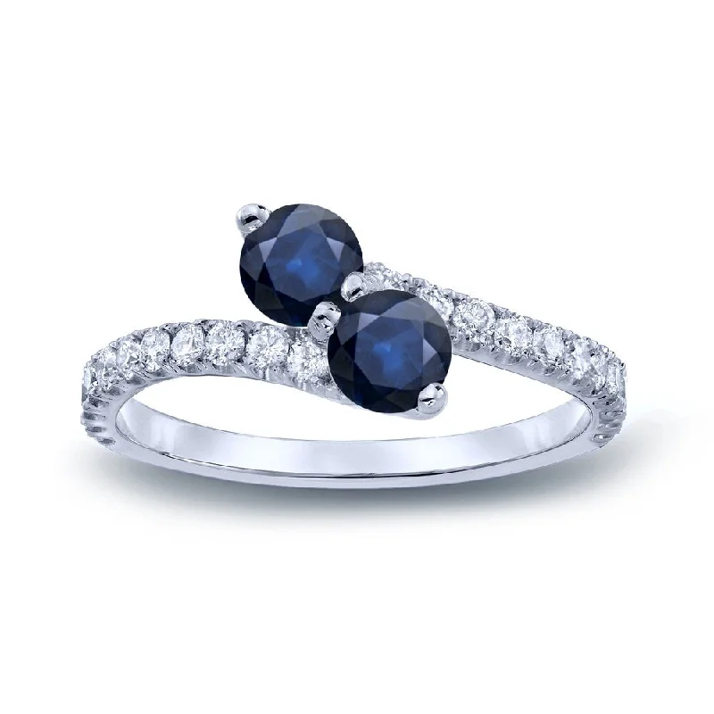 Women’s men’s style ring-Auriya Round 2-Stone 3/5ct Blue Sapphire and 1/3cttw Diamond Ring 14K Gold