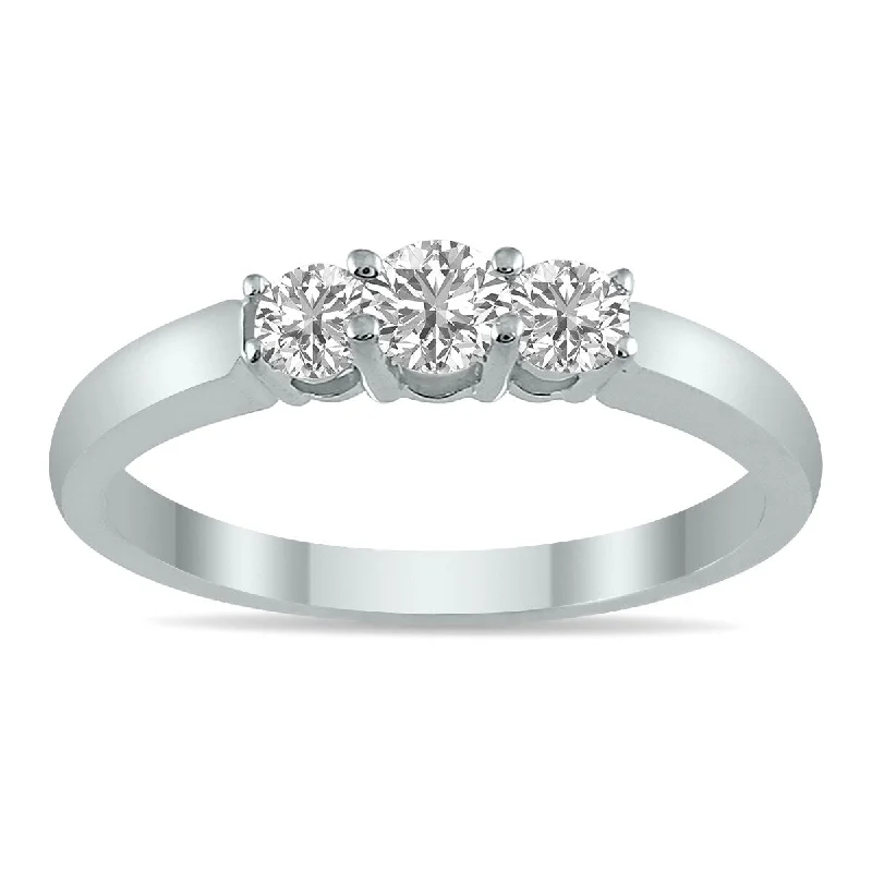 Women’s wedding ring-Marquee 1/2 CTW Three Stone Lab Grown Diamond Ring in 14K White Gold