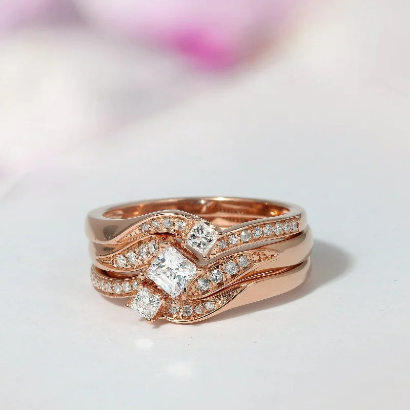 Women’s open ring-De Couer 14k Rose Gold 1ct TDW Diamond Bridal Ring Set