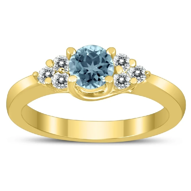 Women’s simple gold ring-5MM Aquamarine and Diamond Cynthia Ring in 10K Yellow Gold