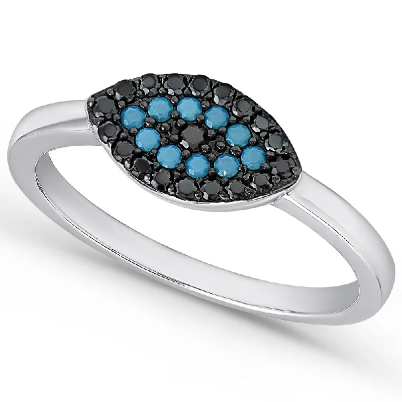 Women’s custom engagement ring-Dolce Giavonna Sterling Silver Simulated Nano Turquoise Evil Eye Ring (Size 7)