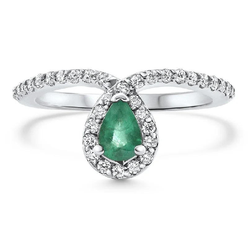 Women’s sterling silver ring-3/4Ct Peart Shape Emerald Diamond Ring Gold Lab Grown