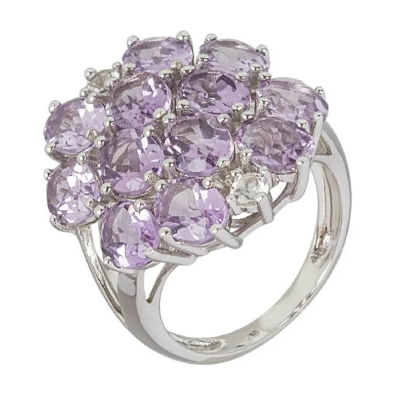 Women’s minimalist ring-925 Sterling Silver Pink Amethyst and White Topaz Ring