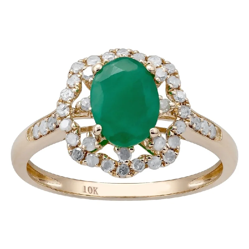 Women’s diamond eternity ring-Viducci 10k Yellow Gold Emerald and 2/5ct Diamond Halo Ring (G-H, I1-I2)