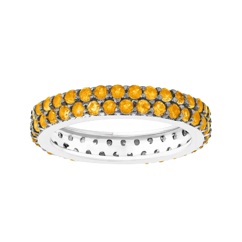 Women’s handmade ring-Sterling Silver with Natural Citrine Two Row Eternity Band Ring