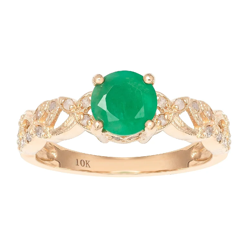 Women’s cubic zirconia wedding ring-Viducci 10k Yellow Gold Vintage Style Genuine Round Emerald and Diamond Filigree Ring