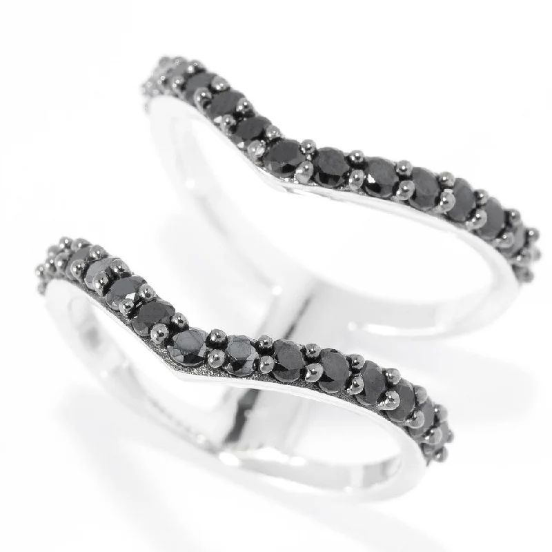 Women’s cross ring-Platinum o/Silver Two-Row Split 1.35ctw Black Spinel Chevron Ring