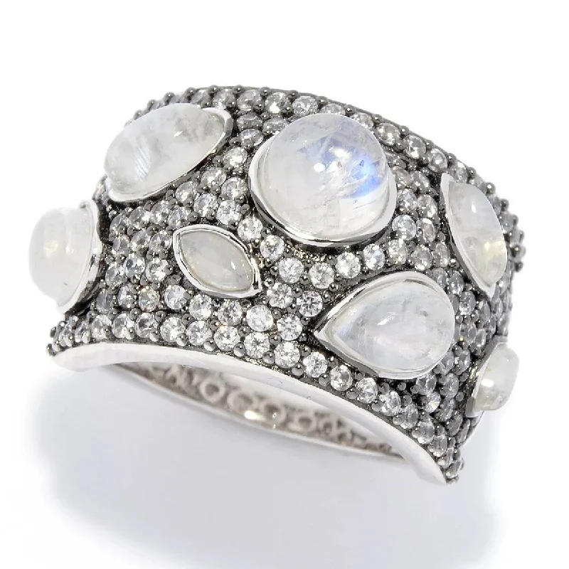 Women’s cross ring-925 Sterling Silver Rainbow Moonstone and White Natural Zircon Ring