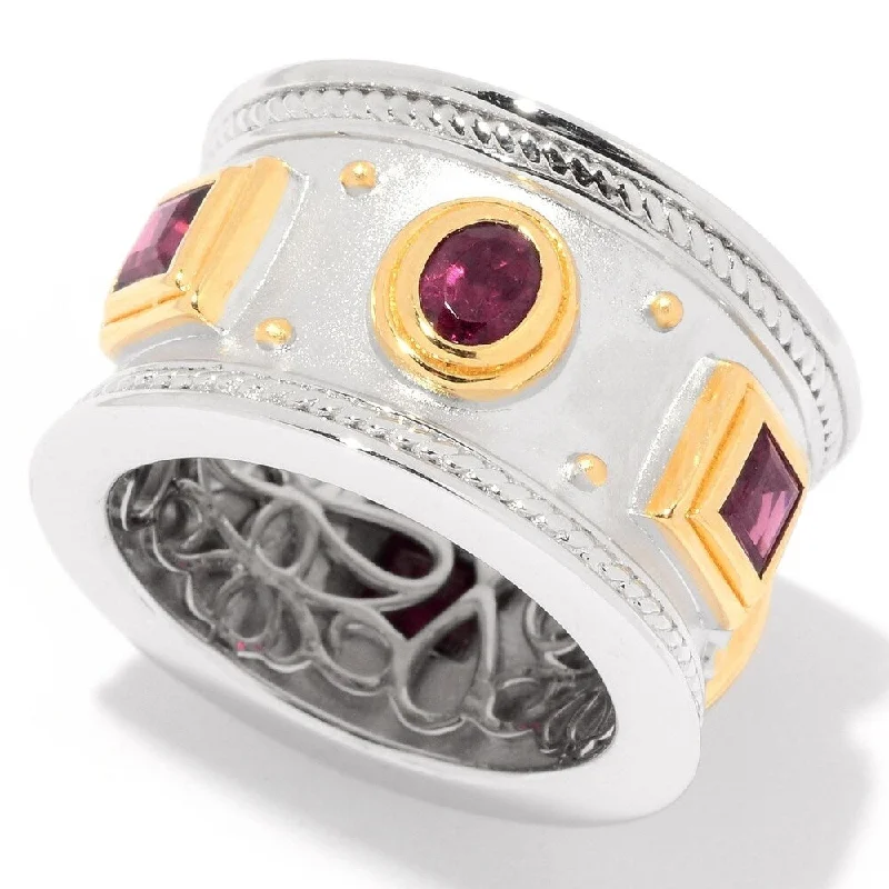 Women’s designer ring-Sterling Silver Two-tone Rhodolite Etruscan Wide Band Ring