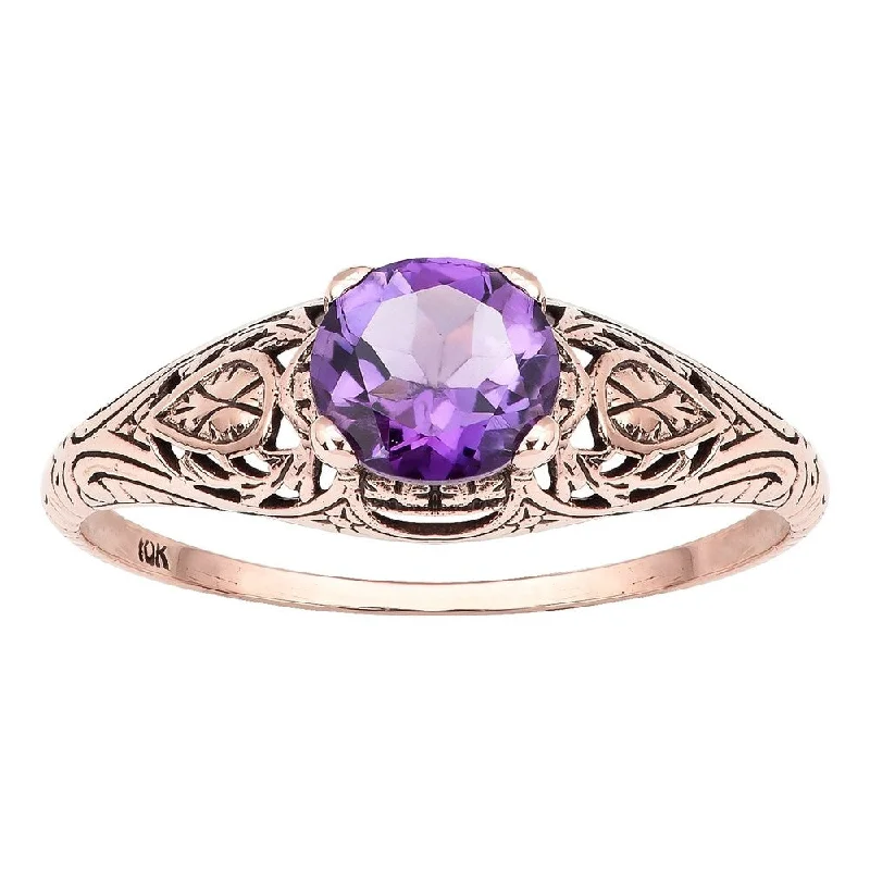 Women’s bold ring-Viducci 10k Rose Gold Vintage Style Genuine Amethyst Scroll Ring