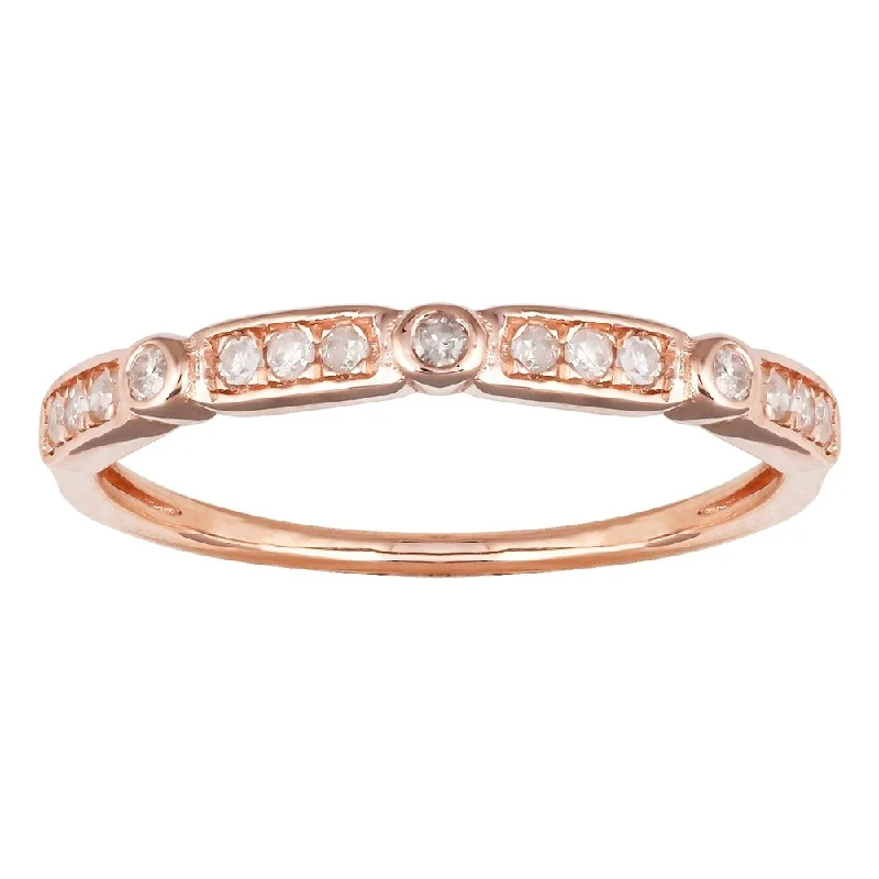 Women’s art deco ring-Viducci 10k Rose Gold 1/6ct TDW Pave Diamond Vintage-styled Stackable Ring