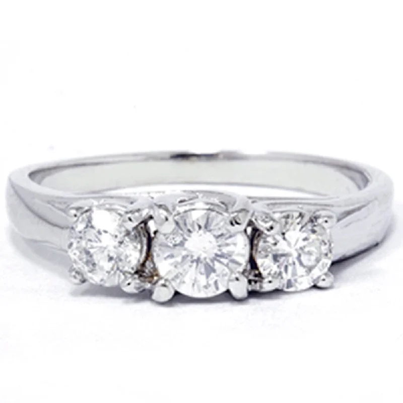 Women’s diamond halo ring-1ct Three Stone Diamond Ring 14K White Gold (G/H, I1)