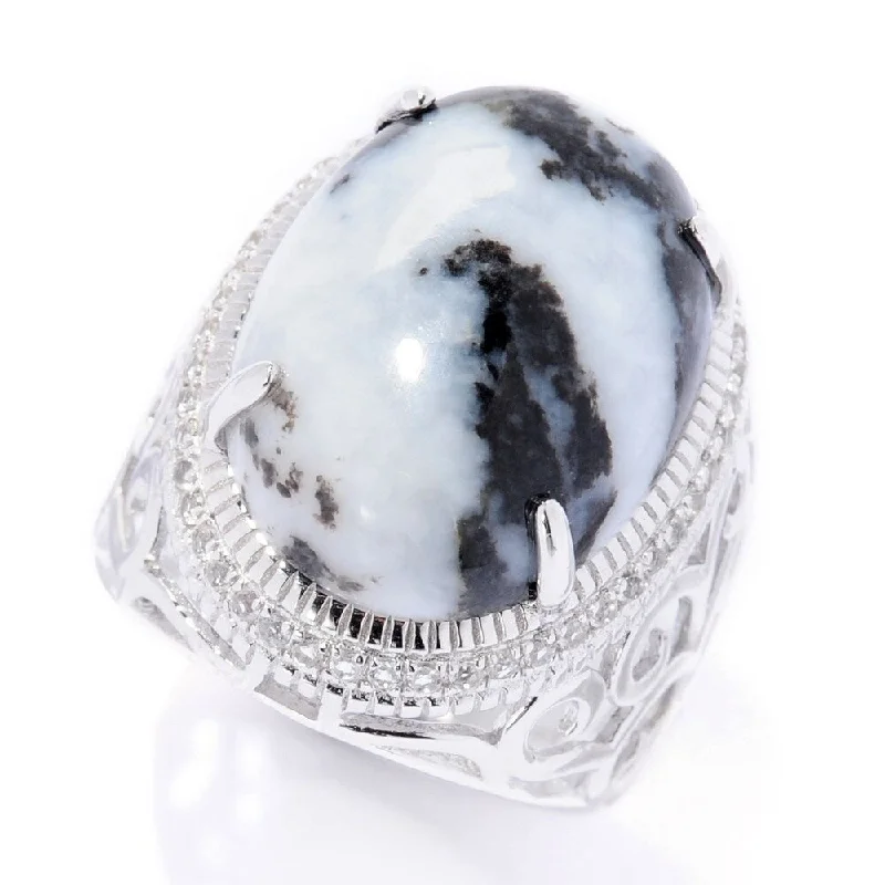 Women’s intricate design ring-Sterling Silver White Buffalo & White Topaz Ring